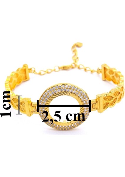 Yarımlı Çerçeve Bileklik Altın Kaplama Taşlı Lazerli Kelepçe BLZ-294