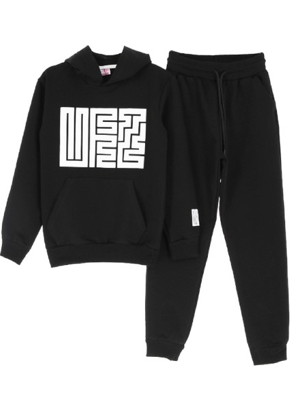 Kız Çocuk 2 Iplik Küfe Yazı Görselli Kapüşonlu Alt-Üst Takım 12374