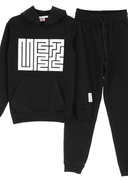 Kız Çocuk 2 Iplik Küfe Yazı Görselli Kapüşonlu Alt-Üst Takım 12374 fiyatları