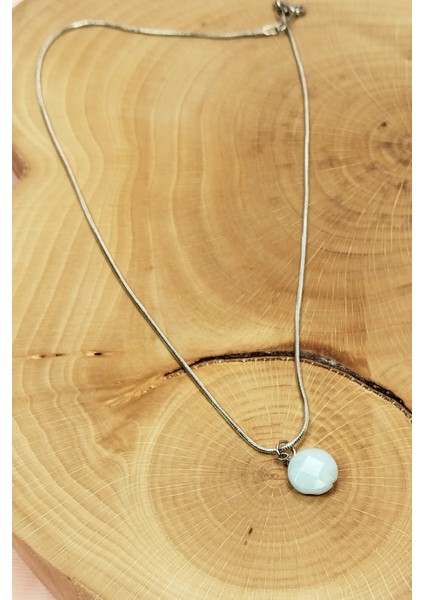 Kalsedon Doğal Taşı Zincirli El Yapımı Kolye Uç: 1,5 cm Zincir: 20 cm Kutulu fırsatları