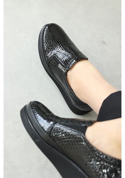 Kadın Hakiki Deri Günlük Rahat Yumuşak Taban Kroko Casual Ayakkabı 411za717
