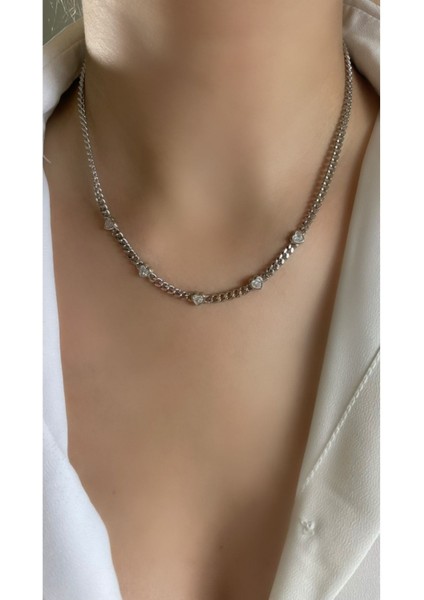 Ithal Yüksek Kalite Ince Gurmet Zincirli Beyaz Kalp Kolye