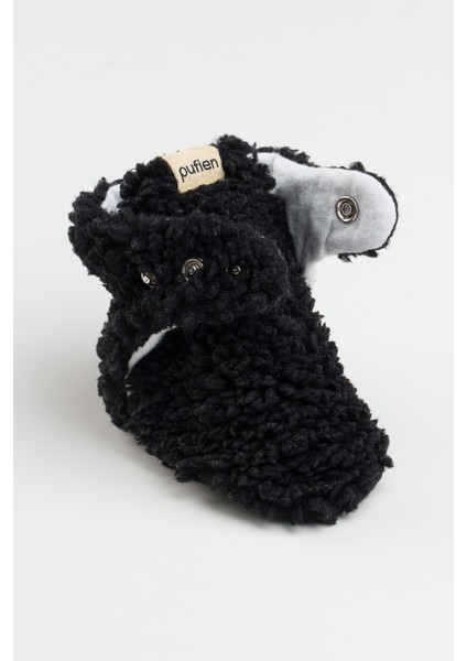 Kaydırmaz Tabanlı Bebek Pandufu – Peluş ve Terletmez Organik Pamuk Astarlı Siyah Panduf