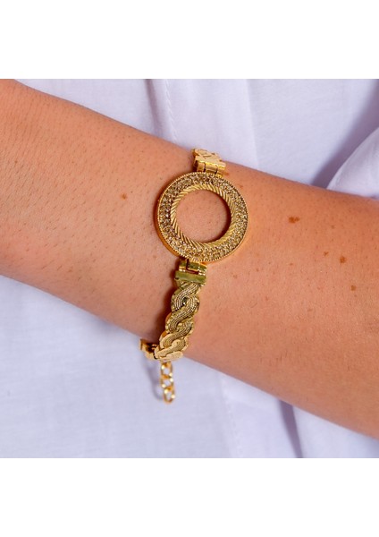 Çeyrek Altın Çerçeve Bileklik Çelik Altın Kaplama Örgü Model BLZ-633