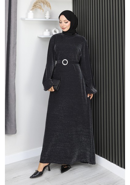 Scuba Kumaş Simli Abiye Elbise 0207A-01 Siyah fiyatları