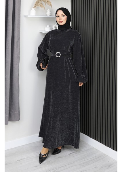 Scuba Kumaş Simli Abiye Elbise 0207A-01 Siyah fırsatları
