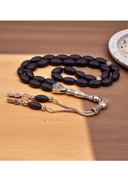 Obsidyen Taşı Tesbih Arpa Kesim 33'lü