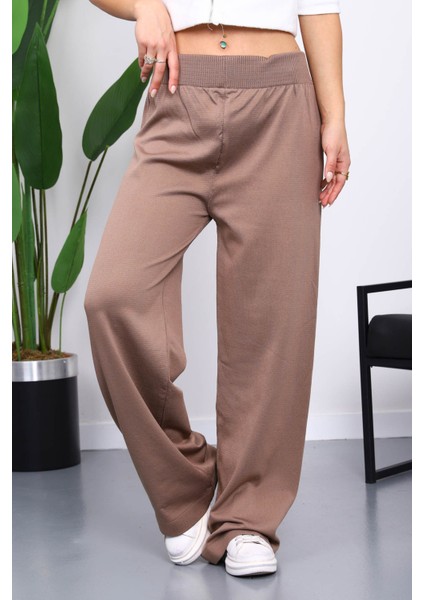 Koyuv Vizon Yüksek Bel Fitilli Bol Paça Triko Pantolon fiyatları