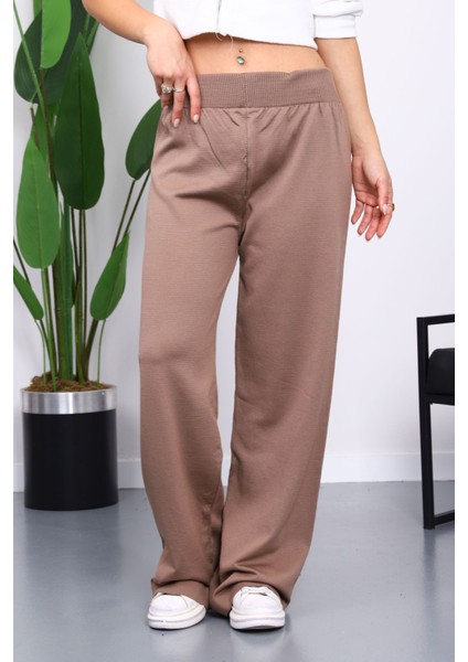 Koyuv Vizon Yüksek Bel Fitilli Bol Paça Triko Pantolon fırsatları