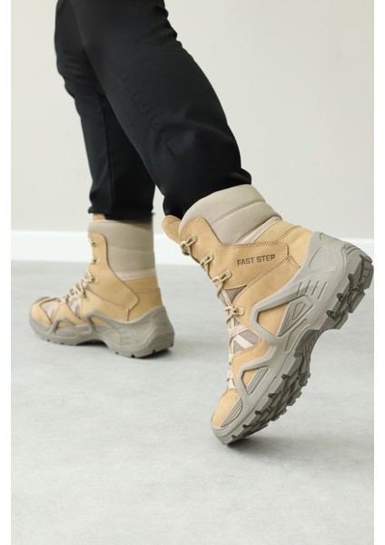 Hakiki Deri Bej Nubuk Su Geçirmez Taktikal Askeri Erkek Outdoor Bot 117sma1490