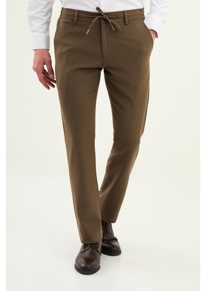 Düz Slim Fit Ipli Beli Lastikli Erkek Pantolon