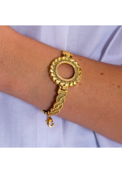 Çeyrek Altın Çerçeve Bileklik Çelik Altın Kaplama Örgü Model-BLZ-635