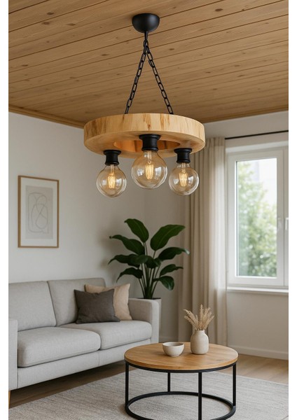 Kütük Avize 3'lü Başlık Masif Ahşap Salon Otel Kafe Bungalov Ev fiyatları