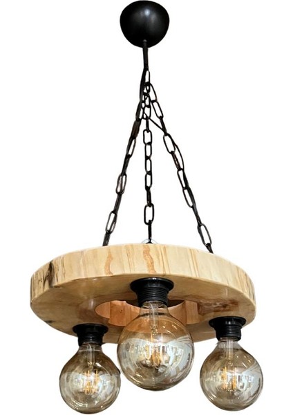 Kütük Avize 3'lü Başlık Masif Ahşap Salon Otel Kafe Bungalov Ev fırsatları