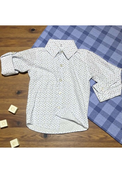 Desenli Yakalı Uzun Kol Poplin Gömlek - RN25GML-MAVI-4 Yaş Mavi