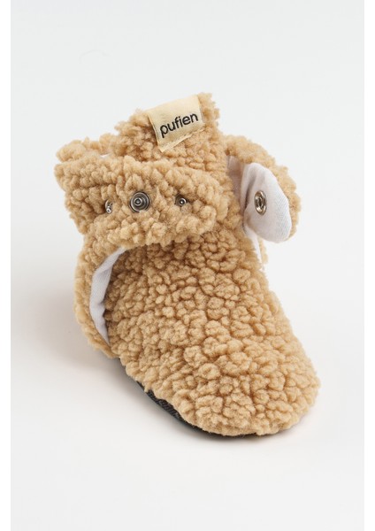 Kaydırmaz Tabanlı Bebek Pandufu – Peluş ve Terletmez Organik Pamuk Astarlı Bej Panduf