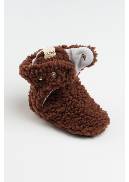 Kaydırmaz Tabanlı Bebek Pandufu – Peluş ve Terletmez Organik Pamuk Astarlı Kahverengi Panduf