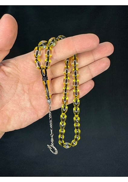 Toz Kehribar Tesbihsarı Sürmeli Beyzi Kesim 12MMX8MM T-695