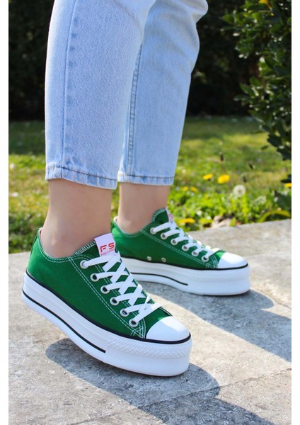 Kadın Keten Spor Unisex Kısa Rahat Sneaker Ayakkabı Yeşil 620za1907