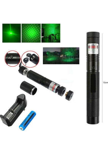 HS237 El Feneri Yeşil Lazer Pilli 5 Başlıklı Anahtarlı