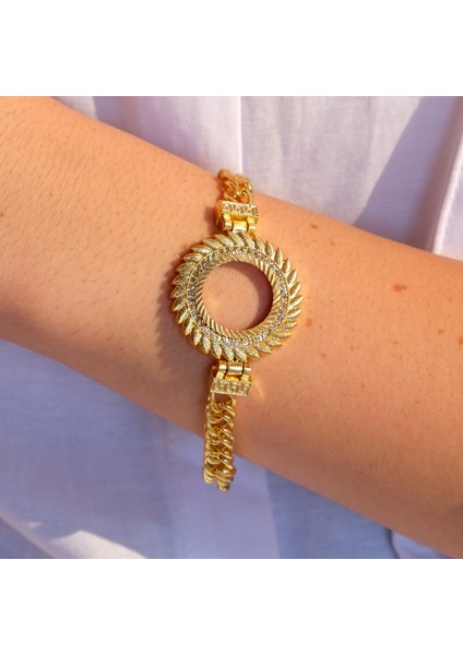 Altın Kaplama İmitasyon Zirkon Taşlı Arpa Modeli Çeyrek Çerçeve Bileklik BLK-1162