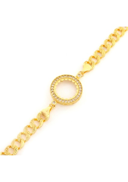 Çeyrek Altın Çerçeve Bileklik Çelik Altın Kaplama Figaro Model BLK-1078