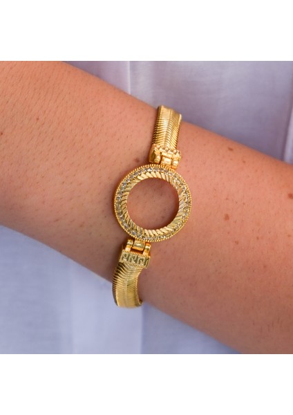 Altın Kaplama İmitasyon Zirkon Taşlı İtalyan Çeyrek Çerçeve Bileklik BLK-1172