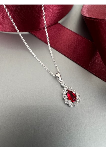 Gümüş Damla Yakut Taşlı Zirkon Kolye modelleri