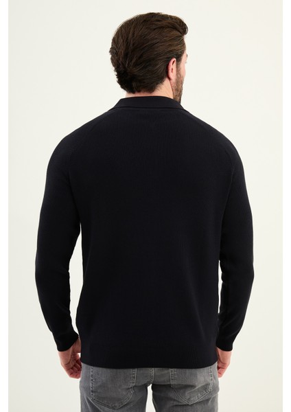 Dokulu Slim Fit Fermuarlı Polo Yaka Erkek Triko Kazak modelleri