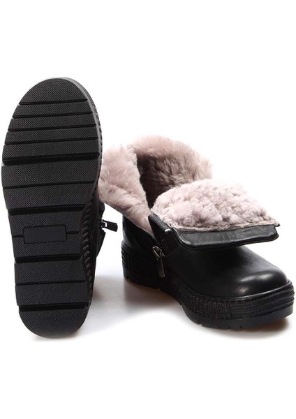 Hakiki Deri Kürklü Siyah Unisex Çocuk Klasik Bot 769kxa125