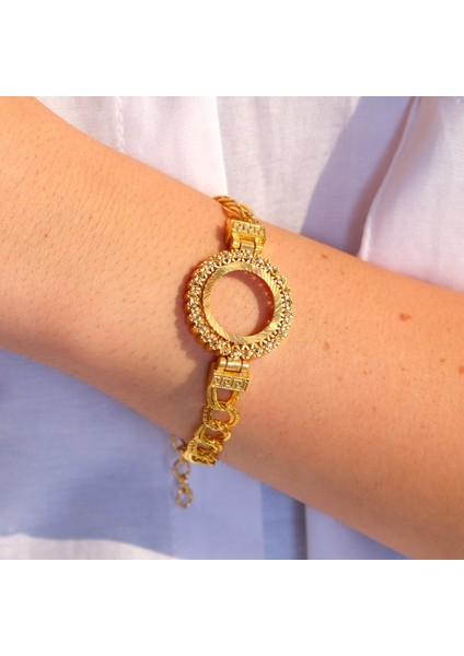 Altın Kaplama İmitasyon İşlemeli Figaro Model Çeyrek Çerçeve Bileklik BLK-1161