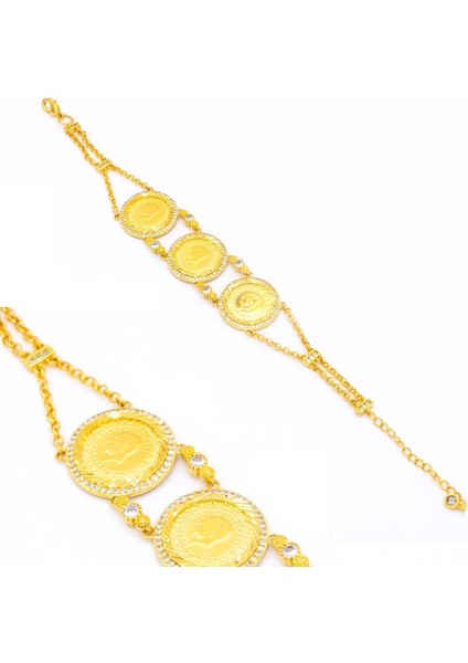 İmitasyon Çeyrekli Bileklik 3 Çeyrekli Zirkon Taşlı BLK-154