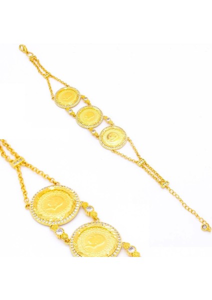 İmitasyon Çeyrekli Bileklik 3 Çeyrekli Zirkon Taşlı BLK-154