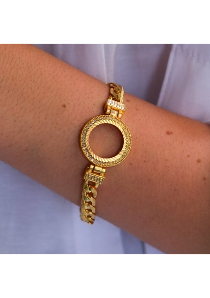 Altın Kaplama İmitasyon Zirkon Taşlı Figaro Desenli Çeyrek Çerçeve Bileklik BLK-1171