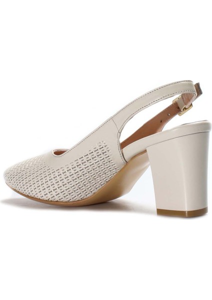 Hakiki Deri Bej Kadın Kalın Topuklu Ayakkabı 064za360
