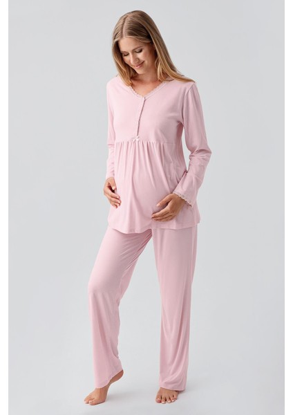 Uzun Kollu Düğmeli Esnek Viskoz Hamile Sabahlık Pijama Takım 18302 fiyatları