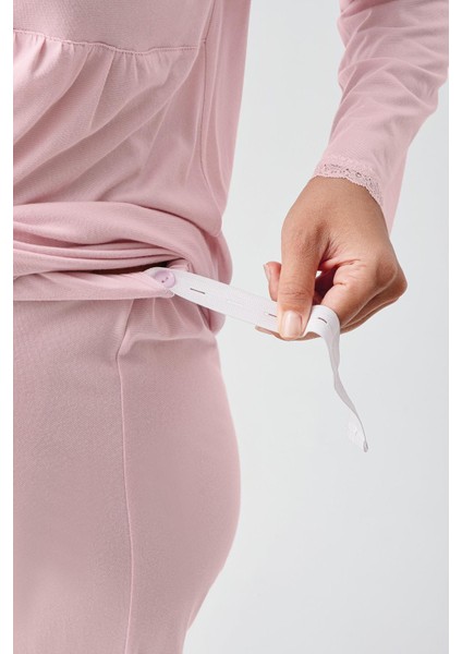 Uzun Kollu Düğmeli Esnek Viskoz Hamile Sabahlık Pijama Takım 18302 indirimleri
