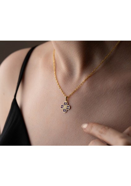 Papatya Silver 925 Ayar Dört Yaprak Lila Pırlanta Yonca Kolye<rose,gold,rodaj> fiyatları