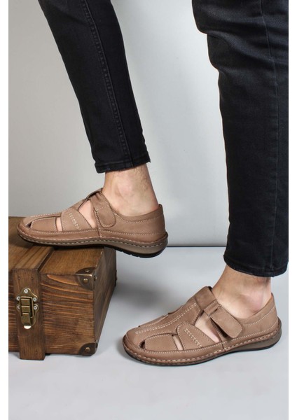 Erkek Hakiki Deri Bantlı Günlük Rahat Yazlık Hafif Sandalet 662MA119B