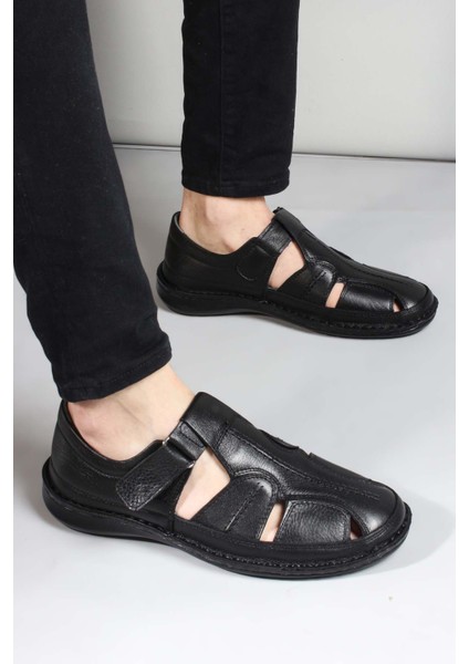 Erkek Hakiki Deri Bantlı Günlük Rahat Yazlık Hafif Sandalet 662MA119B