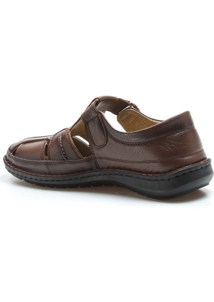 Erkek Hakiki Deri Bantlı Günlük Rahat Yazlık Hafif Sandalet Taba 662ma119b