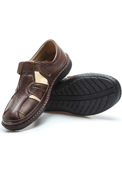 Erkek Hakiki Deri Bantlı Günlük Rahat Yazlık Hafif Sandalet Taba 662ma119b