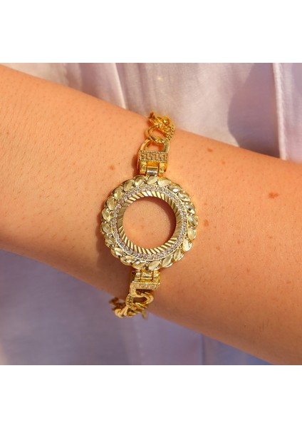 Altın Kaplama İmitasyon Desenli Figaro Model Çeyrek Çerçeve Bileklik BLK-1158