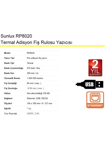 RP8020 Termal Adisyon Fiş Rulosu Yazıcısı