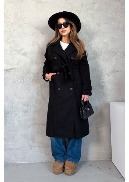 Kadın Kruvaze Uzun Kaşe Kaban 99430