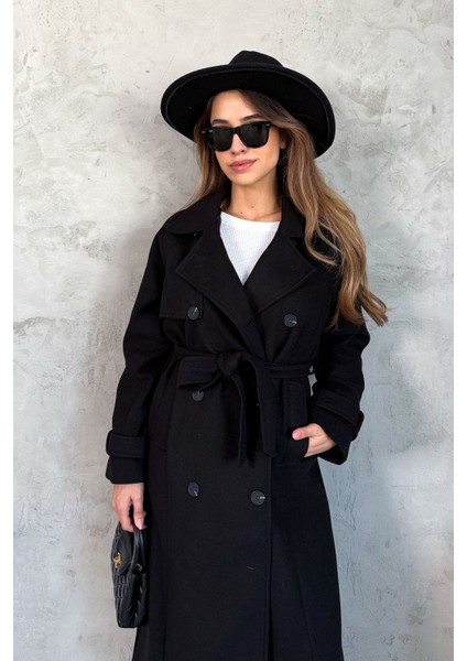 Kadın Kruvaze Uzun Kaşe Kaban 99430