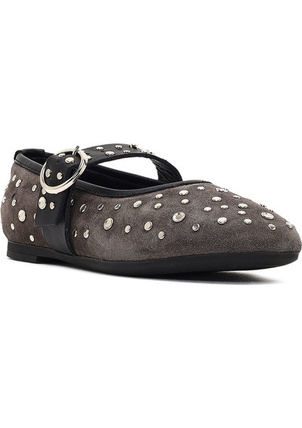 Kadın Antrasit Tokalı Süet Deri Babet 25AFD270810