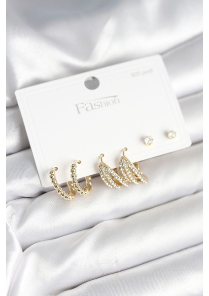 Zarif Kulaklar Için Golden Pirinç 925 Silver Çivili Stil Kadın Küpe Seti