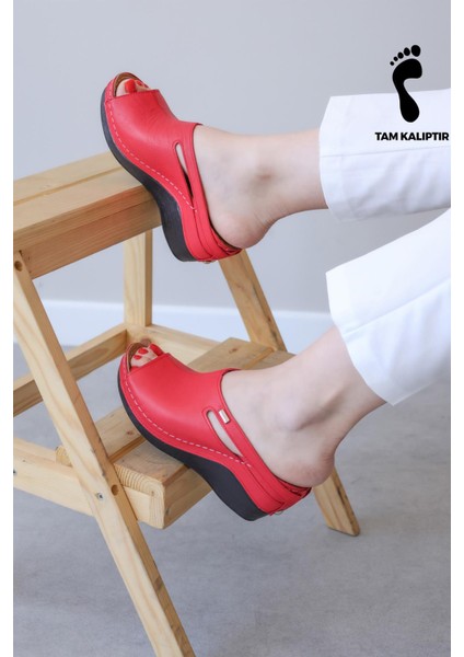 Fast Step Hakiki Deri Kadın Dolgu Topuk Terlik 972ZA1001