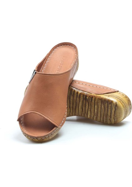 Kadın Deri Rahat Yazlık Dolgu Topuk Günlük Terlik Taba 972za211